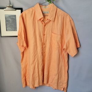 Visitor Men's Washable Linen Short Sleeve Button Up Shirt Orange XL